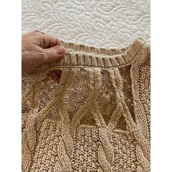 LC Lauren Conrad Beige with Lace Detail Cable Knit Pullover Sweater Size XL - Picture 5 of 10